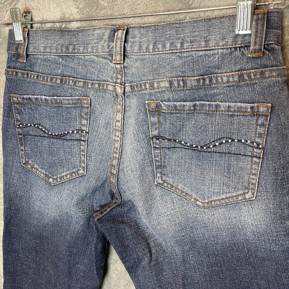 Women Y2K Hip Hop Rhinestone Indigo Low Rise Stretch Bootcut Flare Denim Jean 4P - Picture 4 of 11